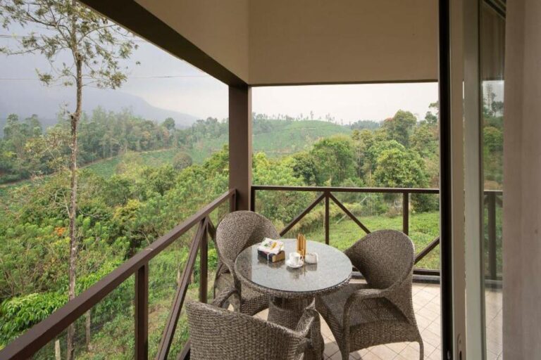 balcony of Dhaksha cottage in Jeevees Resort Wayanad