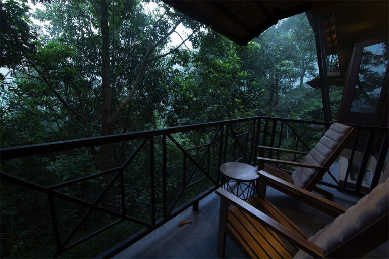 balcony of forest view room in silent creek resort